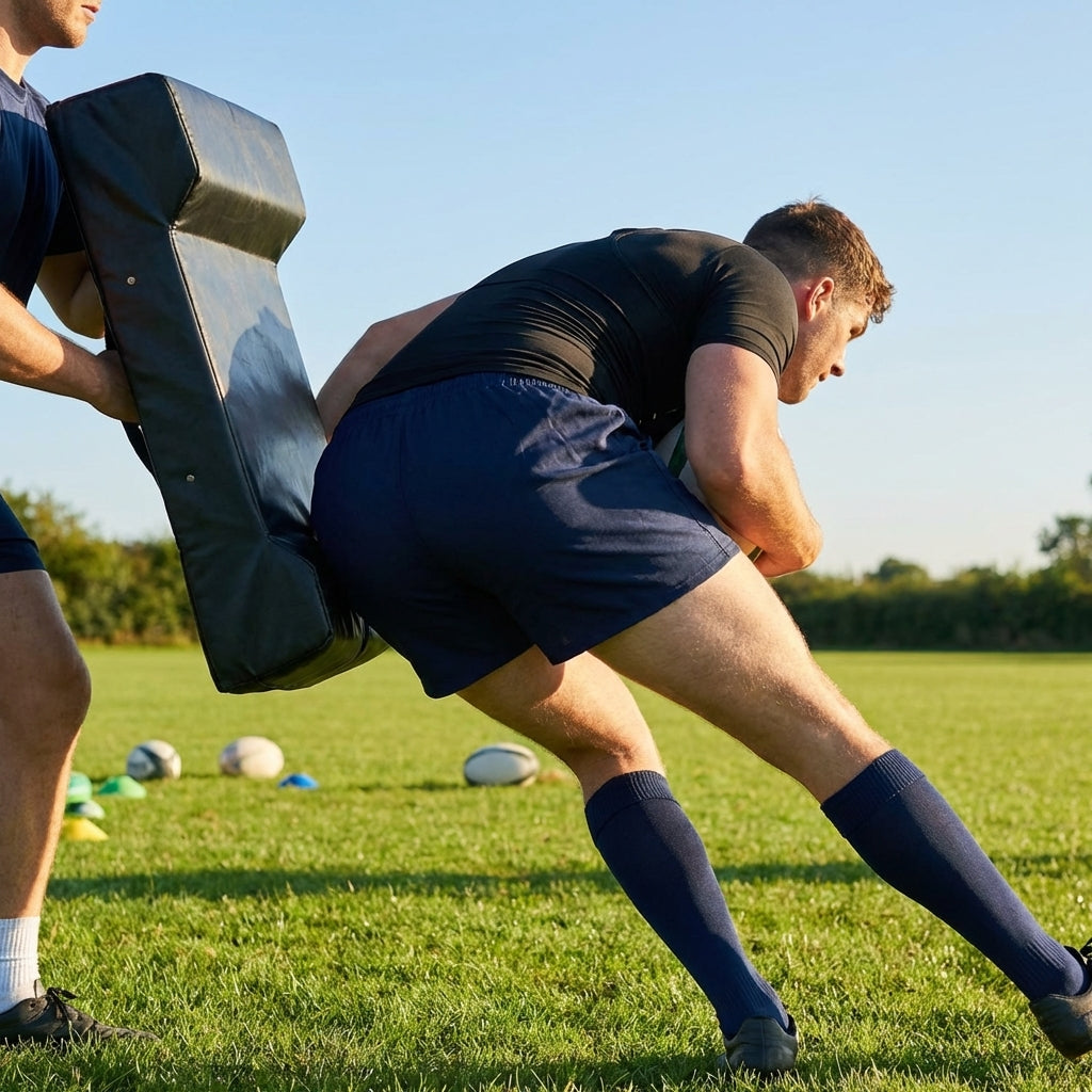 Rugby Tackle Shield in bright fluro yellow with padded straps, ideal for training
