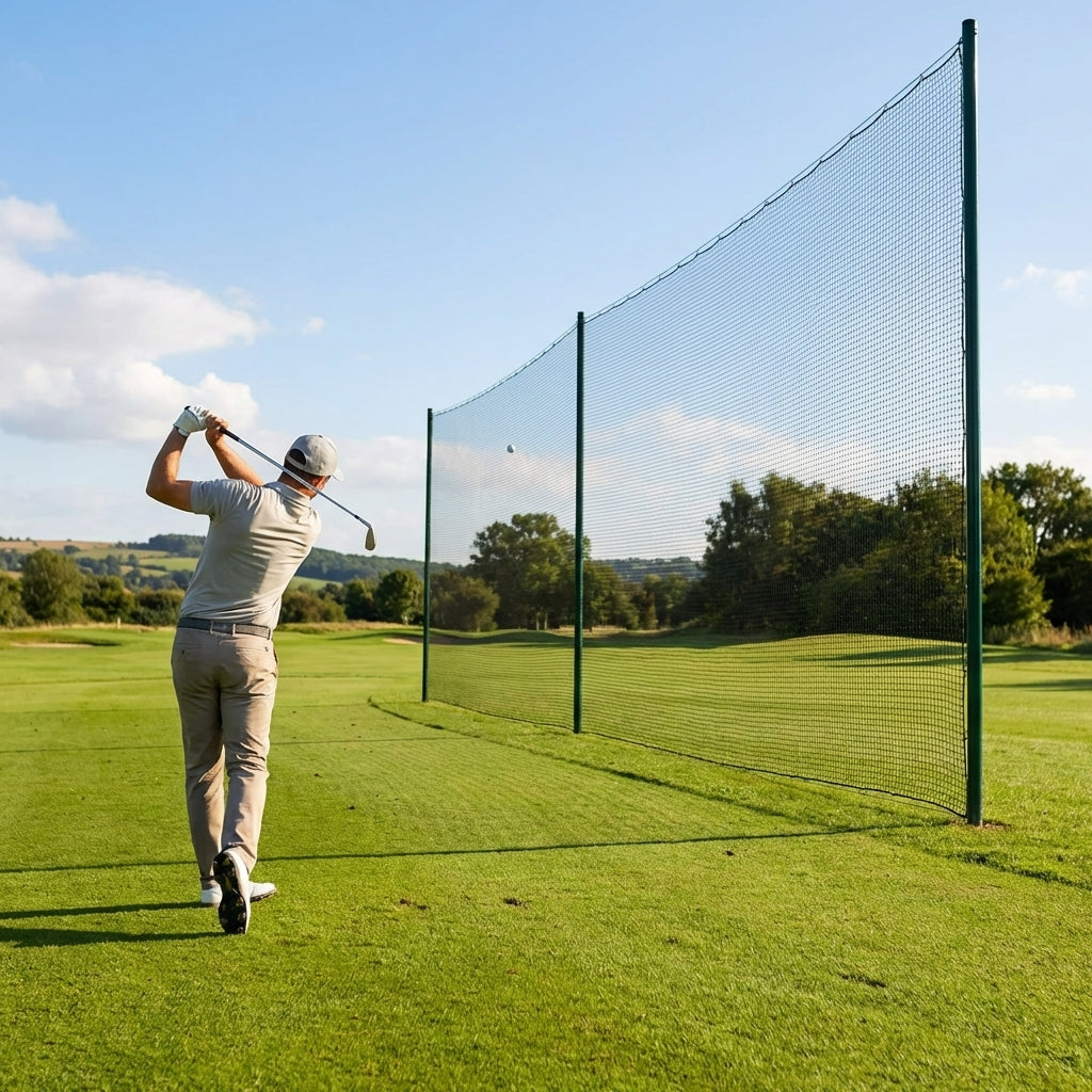 Golf ball stop net in black, perfect for sports fields and driving ranges - product detail