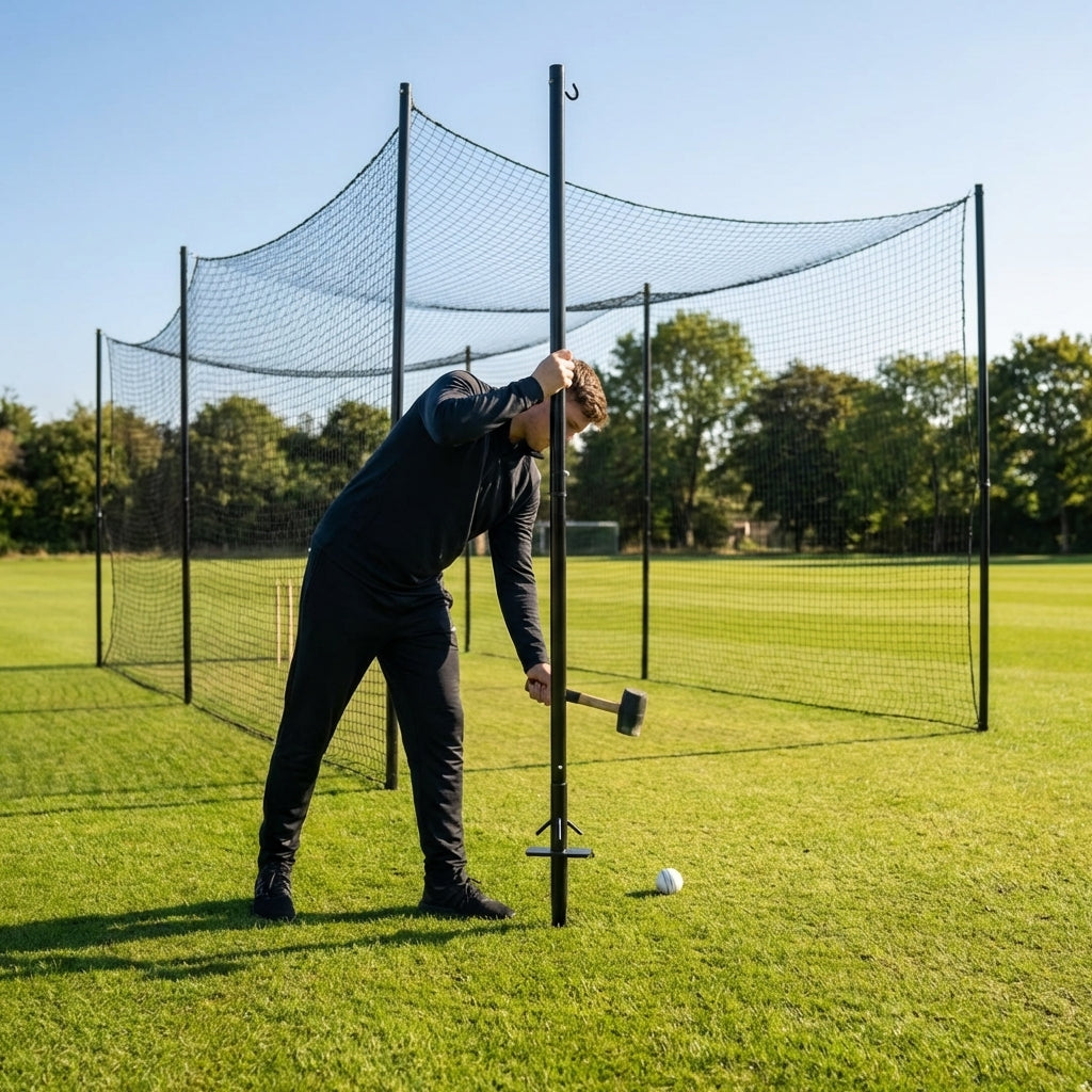 Black steel cricket netting support poles for batting practice