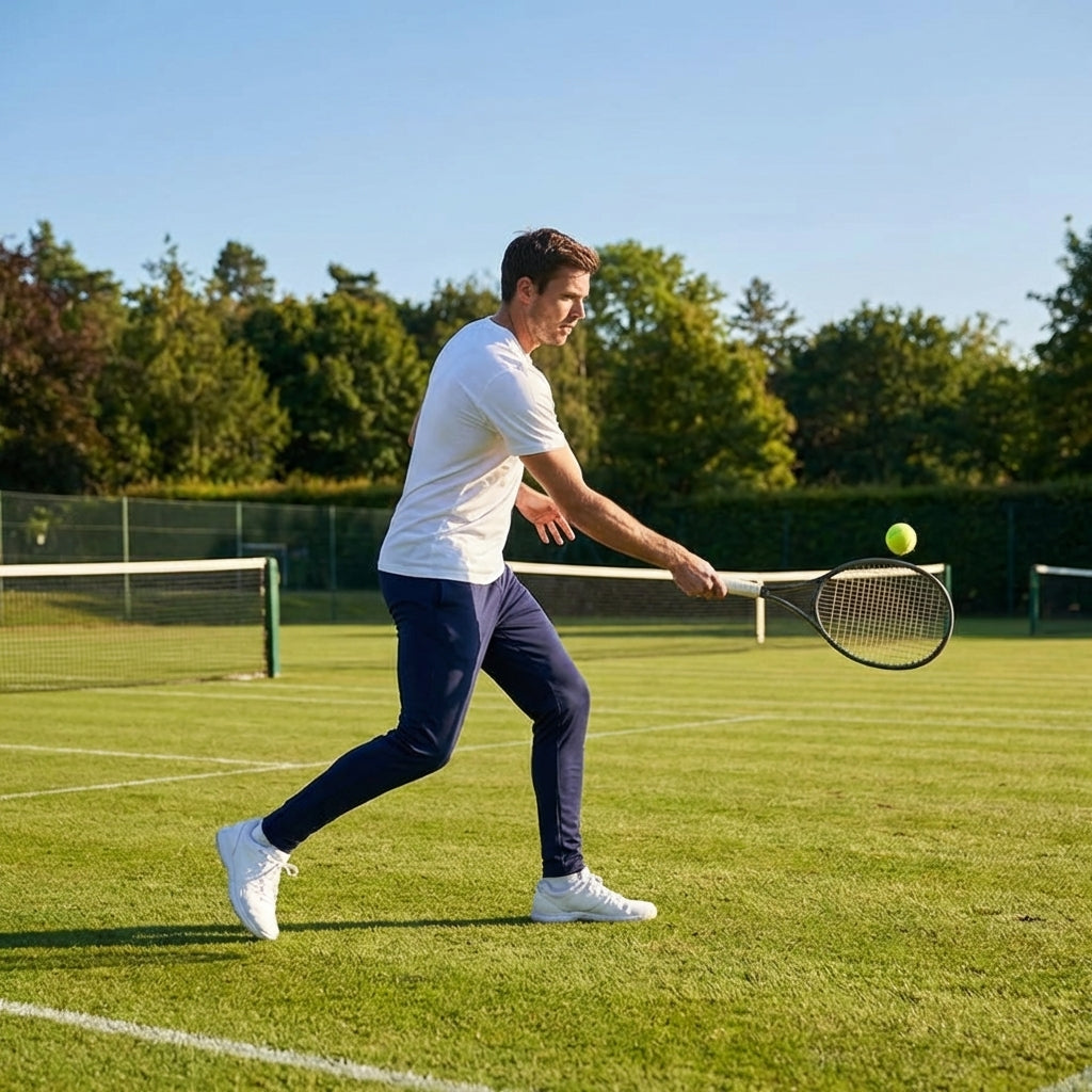 Men's tracksuit bottoms made from 100% polyester, available in six sizes