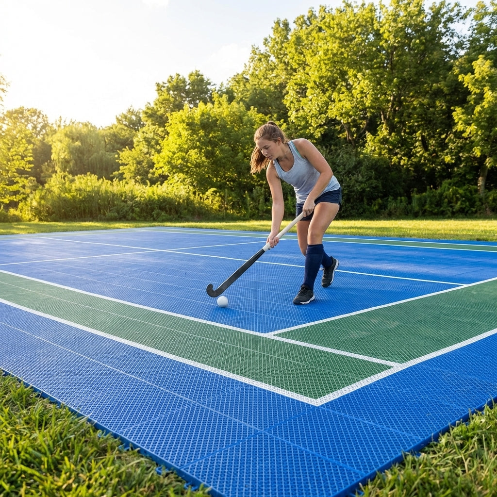 Modular hockey pitch tiles available in various colours