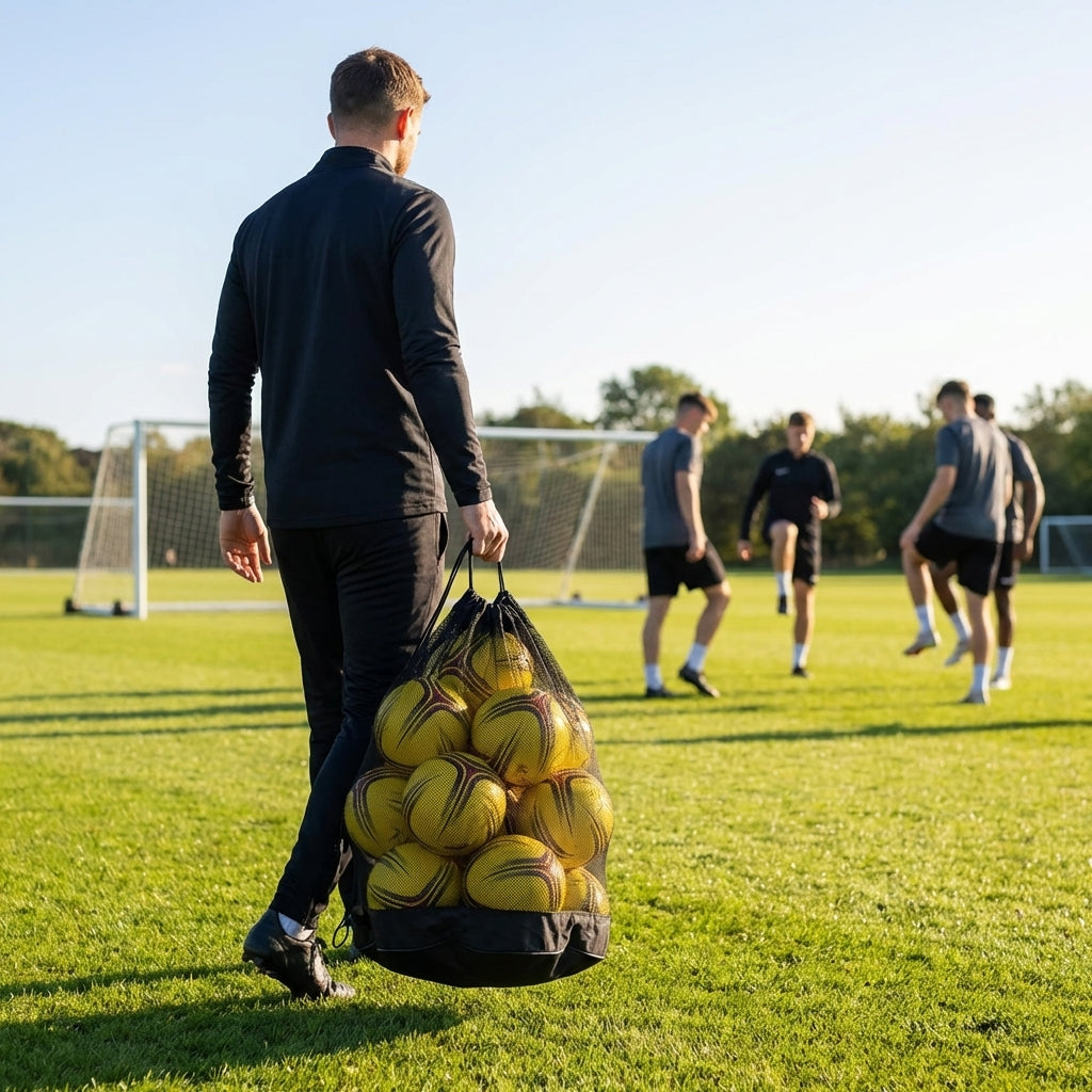 Football carry bag with 12 footballs, durable mesh