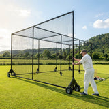 Mobile cricket cage with galvanised steel frame and netting