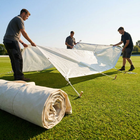 Heavy duty PVC cricket pitch covers in white for sports facilities - product detail