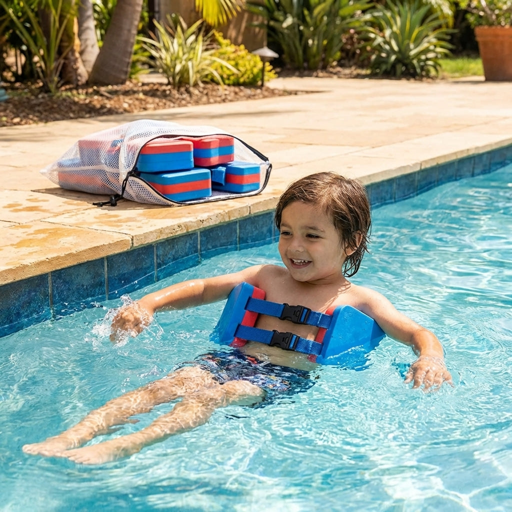 Flotation belt for children made of EVA foam in blue and red - product detail
