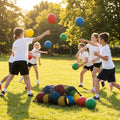 Set of 12 foam dodgeballs in assorted colours with a mesh carry bag - product detail