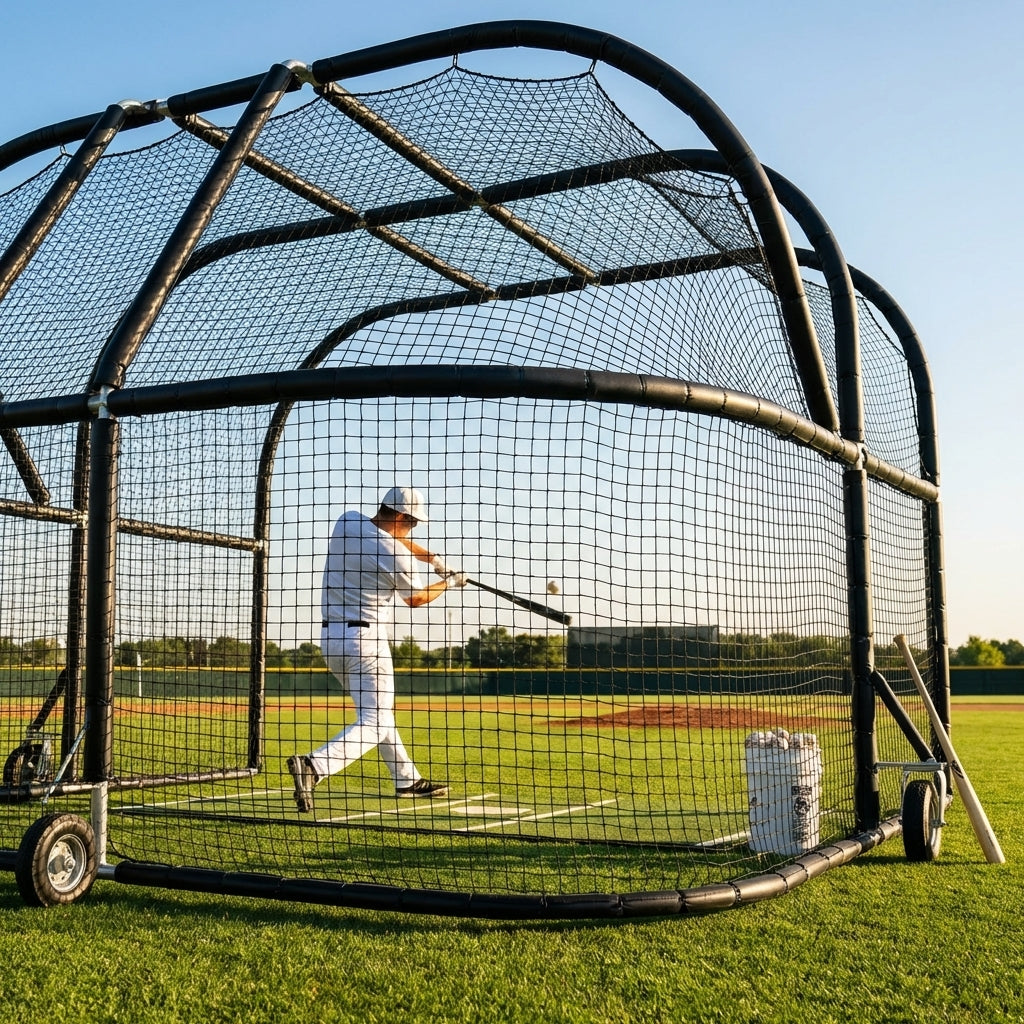 Portable baseball batting cage with galvanised steel frame - product detail
