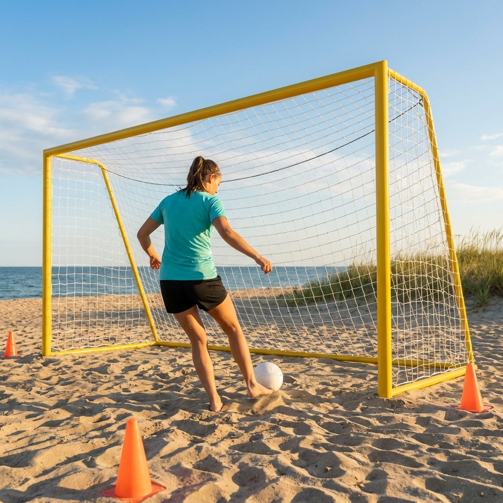Beach soccer goal with reinforced aluminium frame
