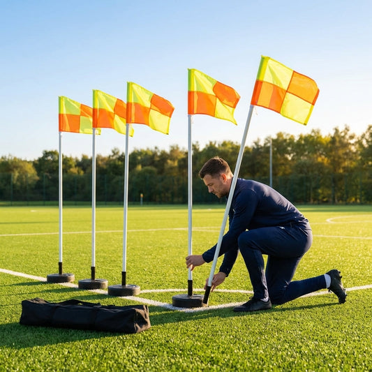 Football corner flag set with PVC poles and rubber bases
