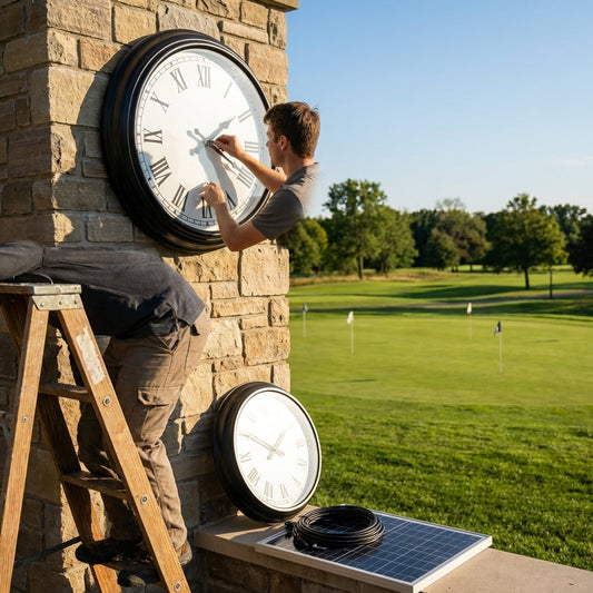 Customisable outdoor clock with black frame for golf clubhouses - product detail