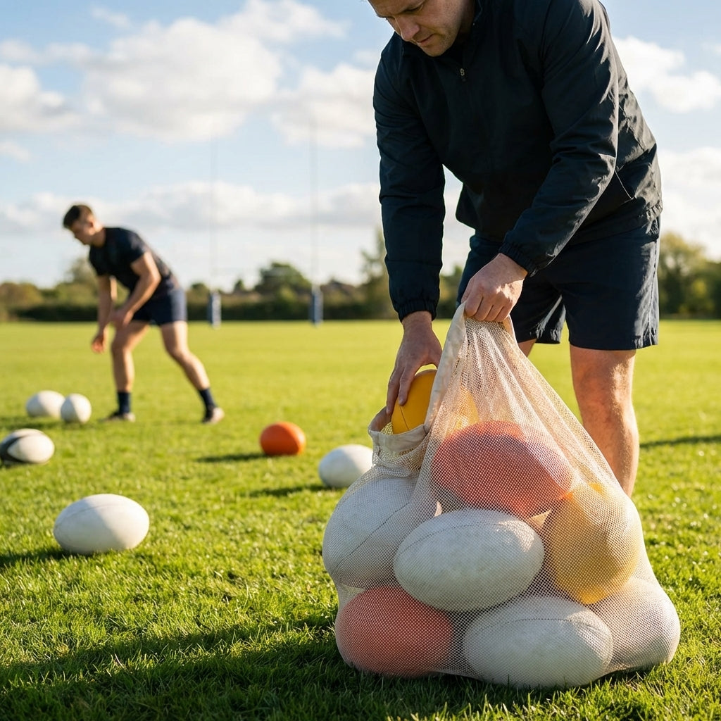 Pack of 12 rugby balls with carry bag
