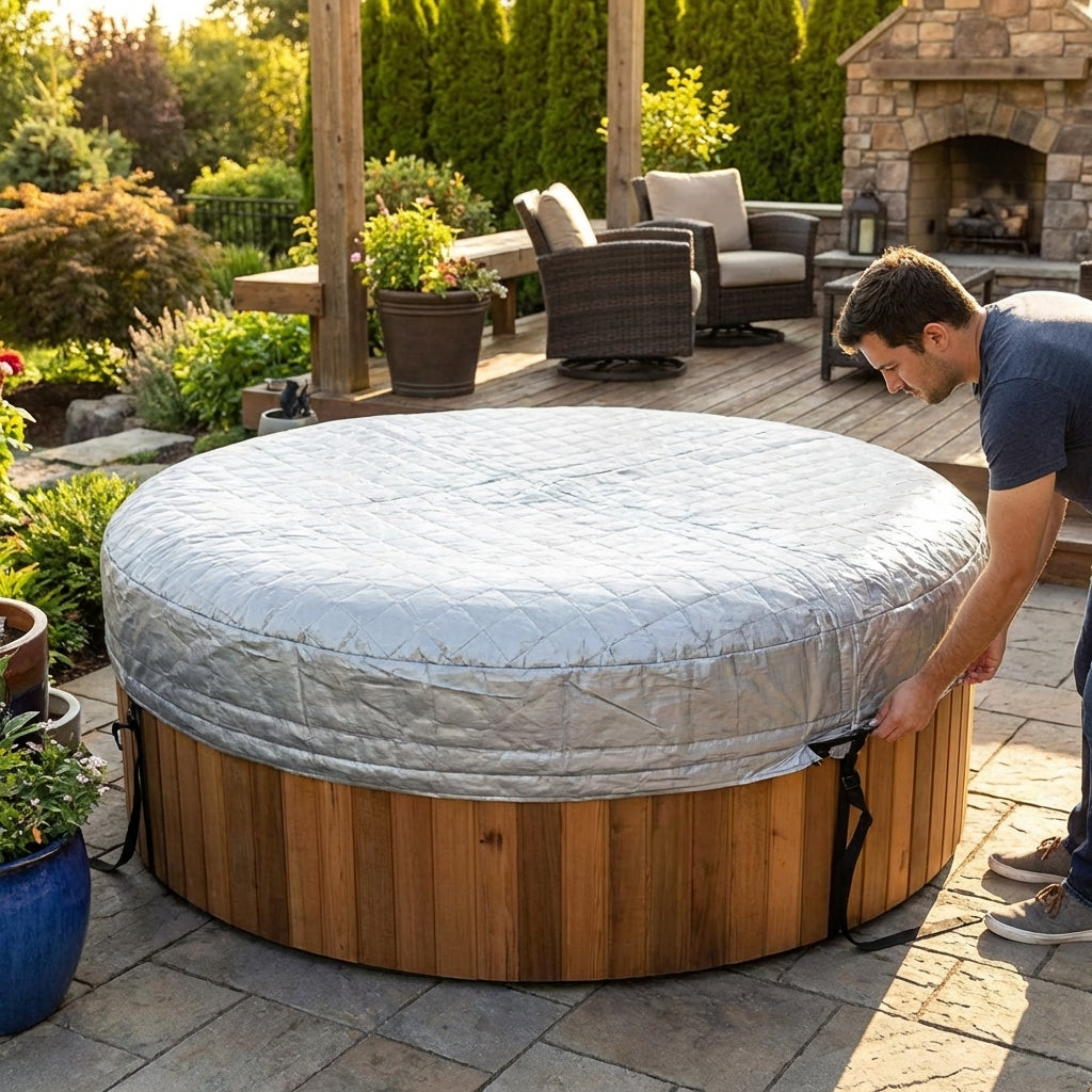 Hot Tub Thermal Cover in Grey with Double Insulation