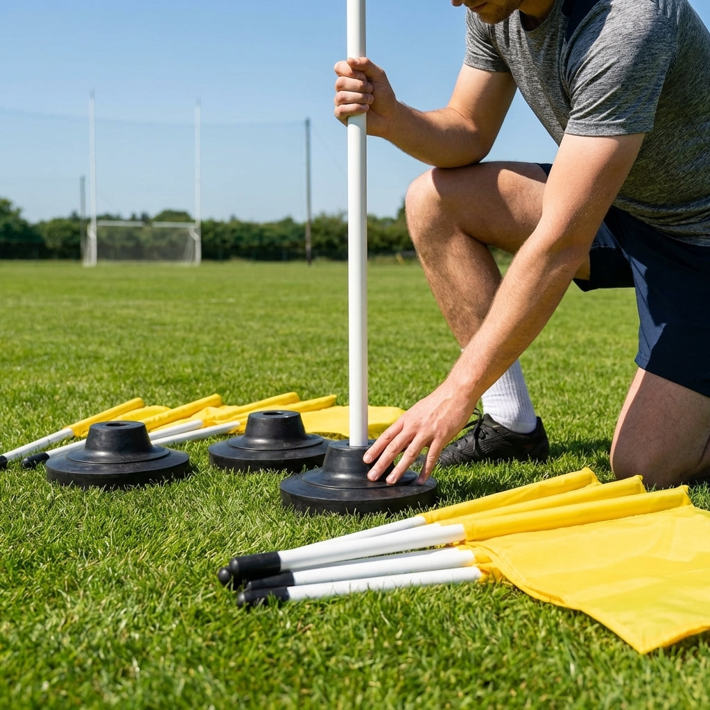 Gaelic football corner flag set with PVC poles and rubber bases