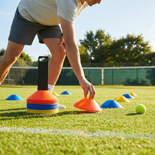 Tennis Training Marker Cones in various colours with carry stand