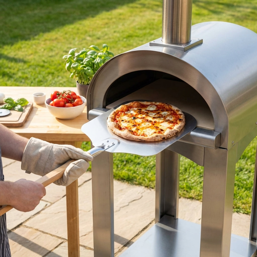 Aluminium pizza peel with a 12-inch paddle and wooden handle