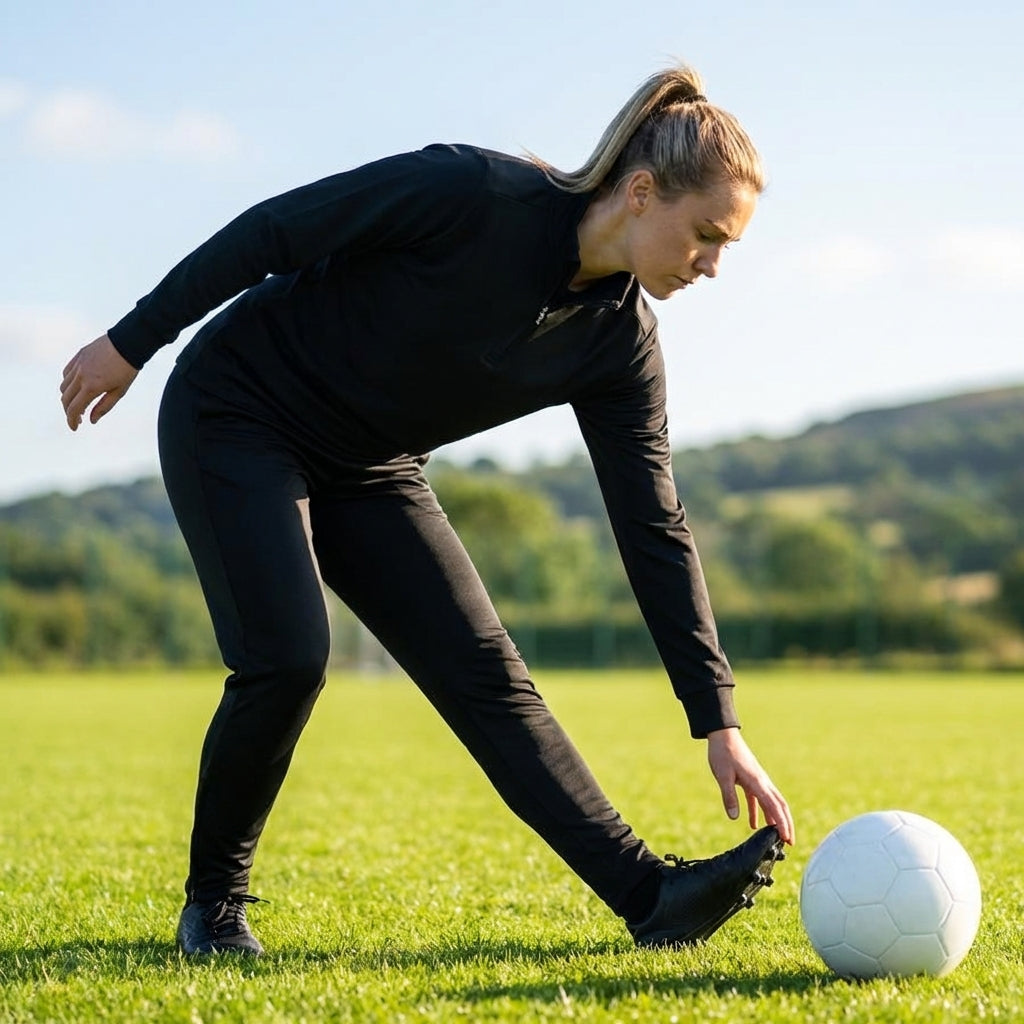 Black quarter-zip top made from lightweight polyester for indoor and outdoor use