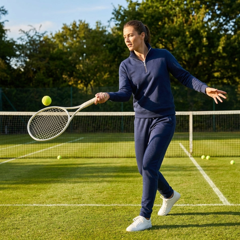 Women's quarter zip tracksuit in lightweight polyester, ideal for athletic wear