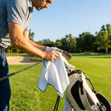 Microfiber golf towel in white with carabiner clip - product detail