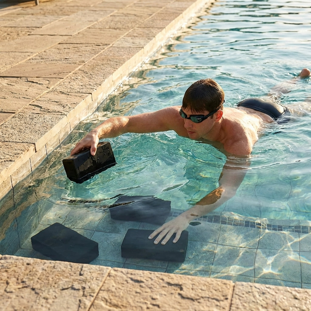 Blue rubber swim diving brick for pool training