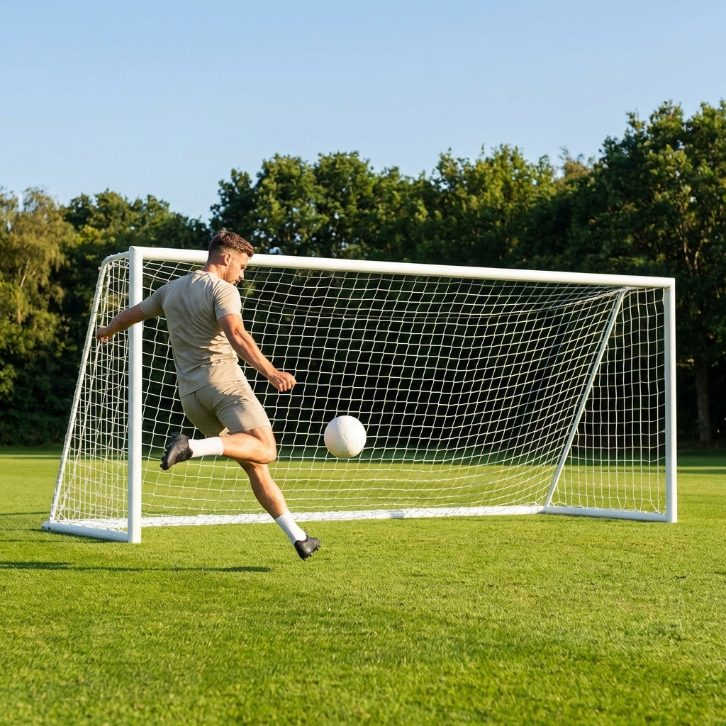 8ft x 4ft football goal post with high-strength uPVC and UV-stabilised net