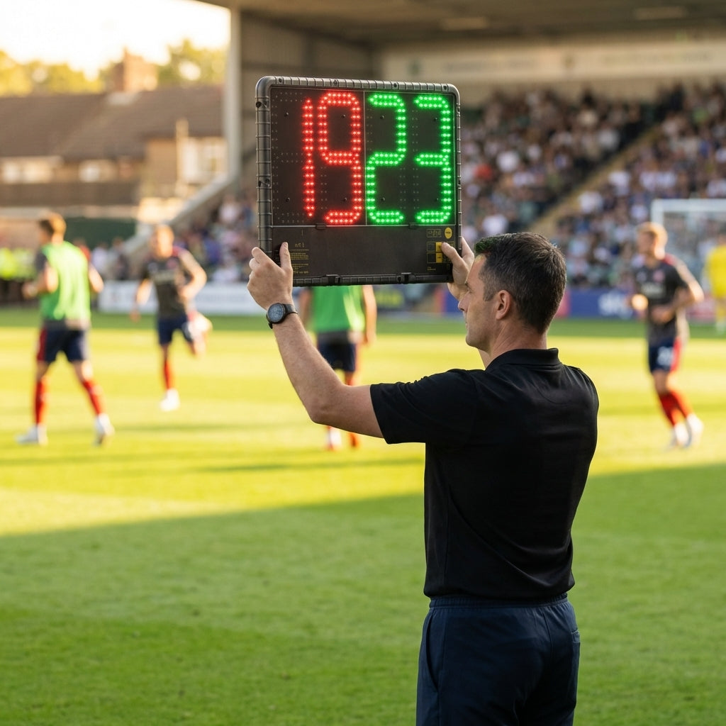 Electronic football substitutions board with Premier League specifications