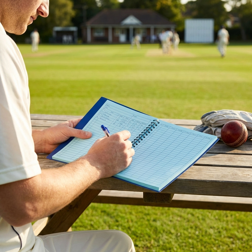 Cricket scorebook with soft cover and ring-bound design