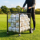 Ball storage trolley with steel mesh and castor wheels