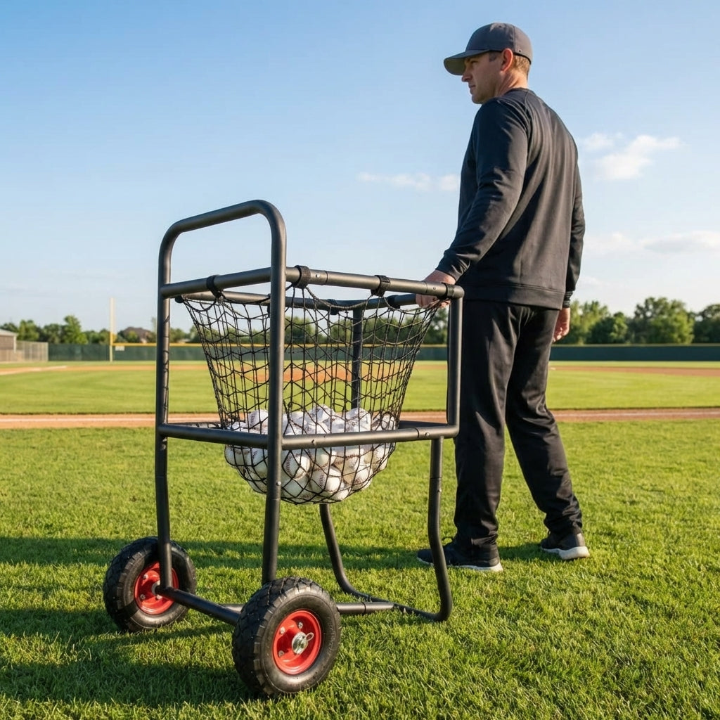 Baseball ball carry cart with steel frame and mesh netting - product detail