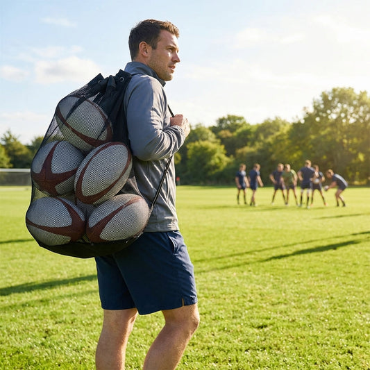 Rugby ball carry bag in black durable mesh