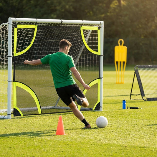 Football goal target sheet with bright yellow banding for training
