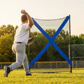 Blue baseball pitching target with adjustable straps and 9-pocket strike zone - product detail