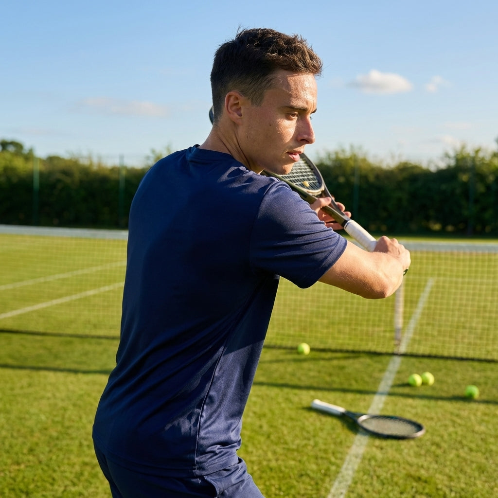 Men's tennis shirt in polyester, available in multiple sizes - product detail