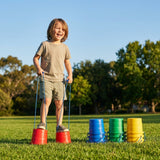 Kids bucket stilts in vibrant colours for indoor and outdoor play