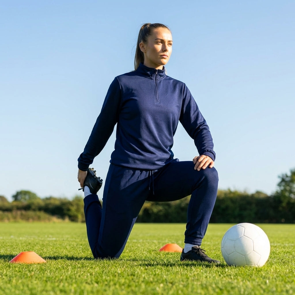 Women's polyester tracksuit set in Black and Navy Blue for sports