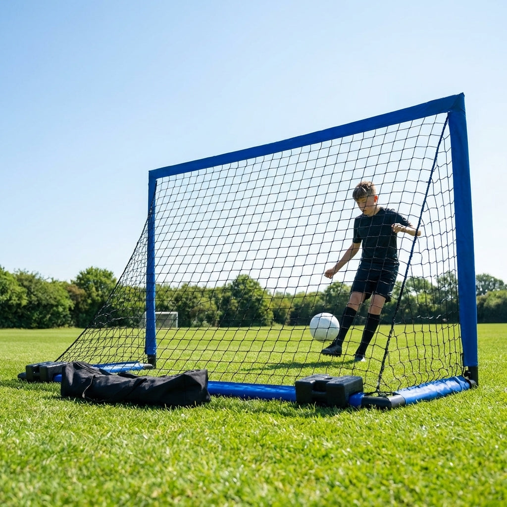 Folding football goal with aluminium frame and high-impact net - product detail