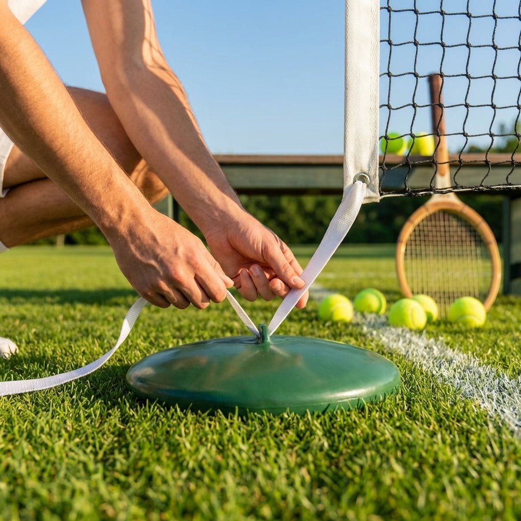 Tennis Net Centre Strap Base Weight in traditional green