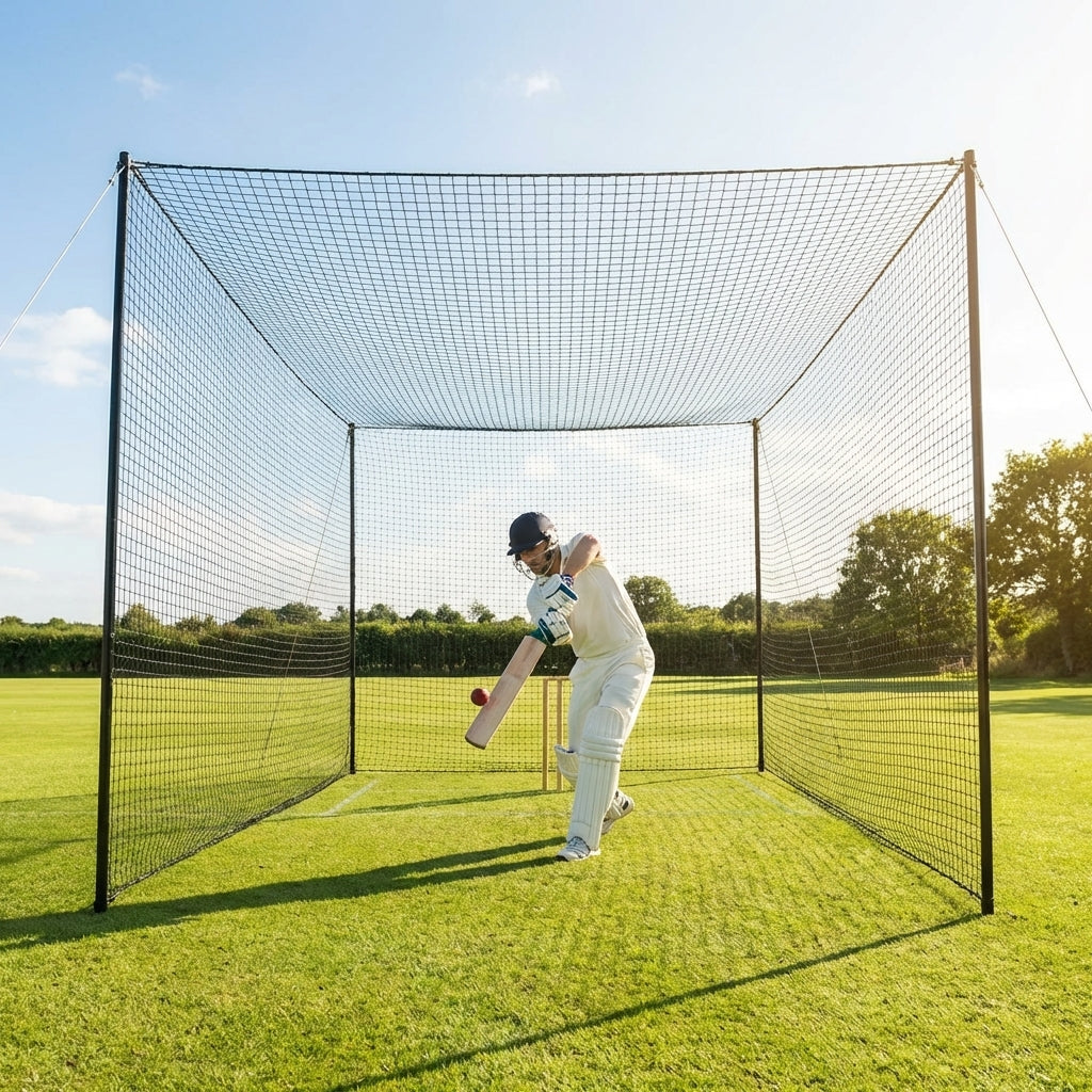 Cricket nets made from HDPE, available in various sizes for indoor and outdoor use