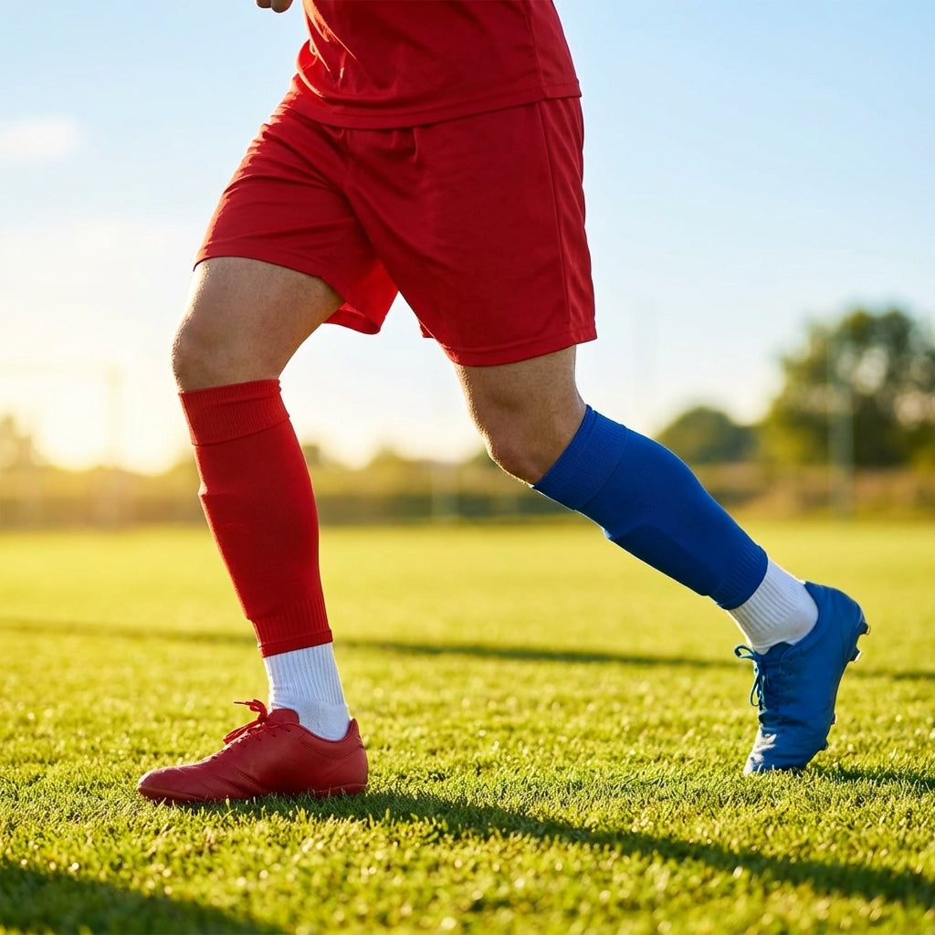 Pre-cut football socks in various sizes and colours for enhanced comfort