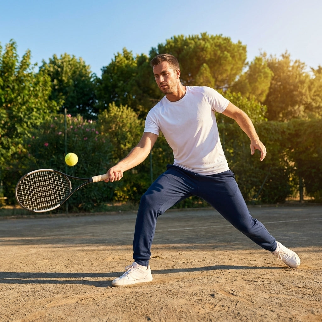 Men's tracksuit bottoms made from 100% polyester, available in six sizes