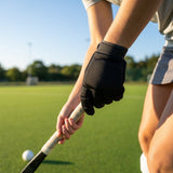Hockey gloves available in XS to L, made from neoprene with PE knuckle protection, ideal for indoor and outdoor use