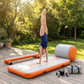 Inflatable gymnastics mat set including mat, beam, and block in use - product detail