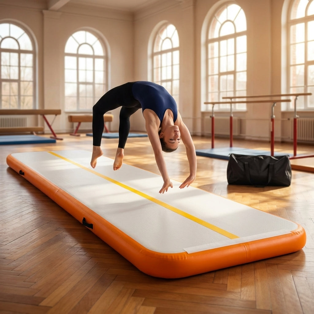 Inflatable gymnastics mat for home and gym use