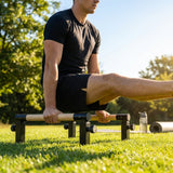 Adjustable parallettes bars with steel frame and beech wood handles for home and gym use - product detail