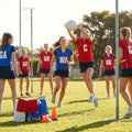 Netball Bibs in red and blue, available for kids, juniors, and seniors - product detail
