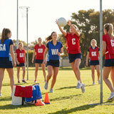 Netball Bibs in red and blue, available for kids, juniors, and seniors - product detail