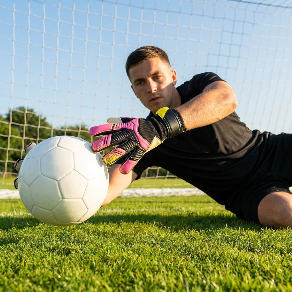 Goalkeeper gloves in various sizes and colours with EVA Foam and latex palm