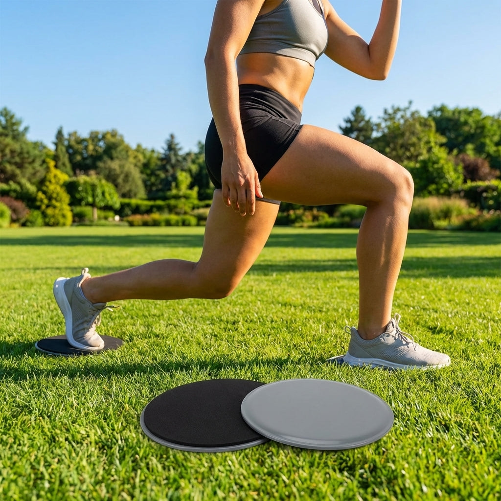 Dual-sided fitness gliders in black and blue for versatile workouts