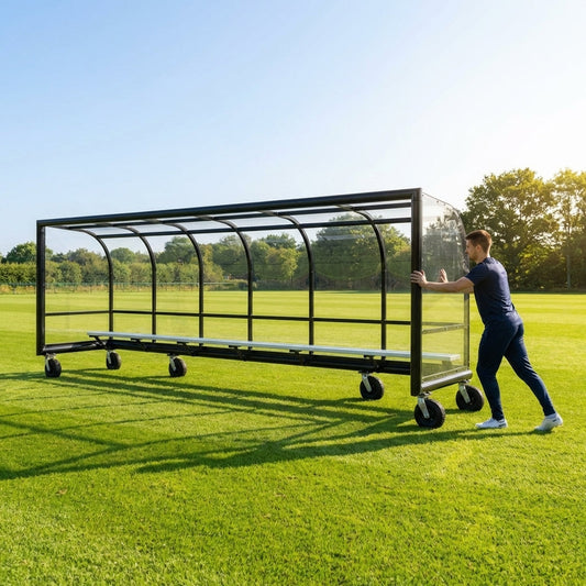 Mobile team shelter with aluminium frame for sports pitches