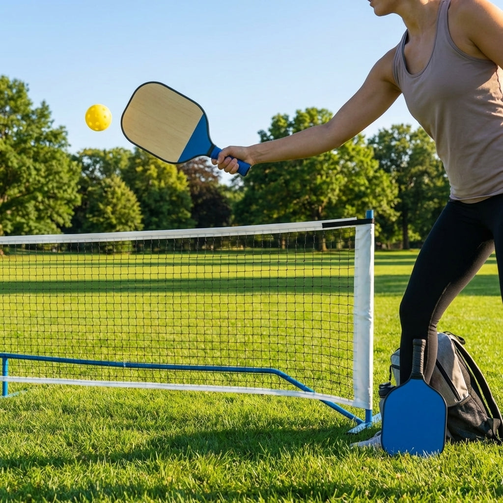 Pickleball set with paddles, balls, and portable net