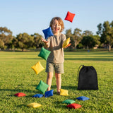 Colourful soft bean bags for kids, available in multiple colours for indoor and outdoor play.